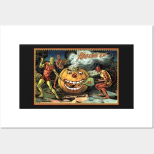 Victorian Halloween Pumpkin and Devils Greetings Posters and Art